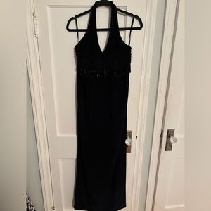 Vintage Niteline Black Strapless Halter Top Dress with Beaded Detail